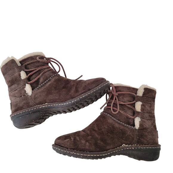 Ugg Cove 5178 Winter Ankle Brown Boots Leather Sheepskin Suede Tassle Women Sz 7 - Picture 1 of 13